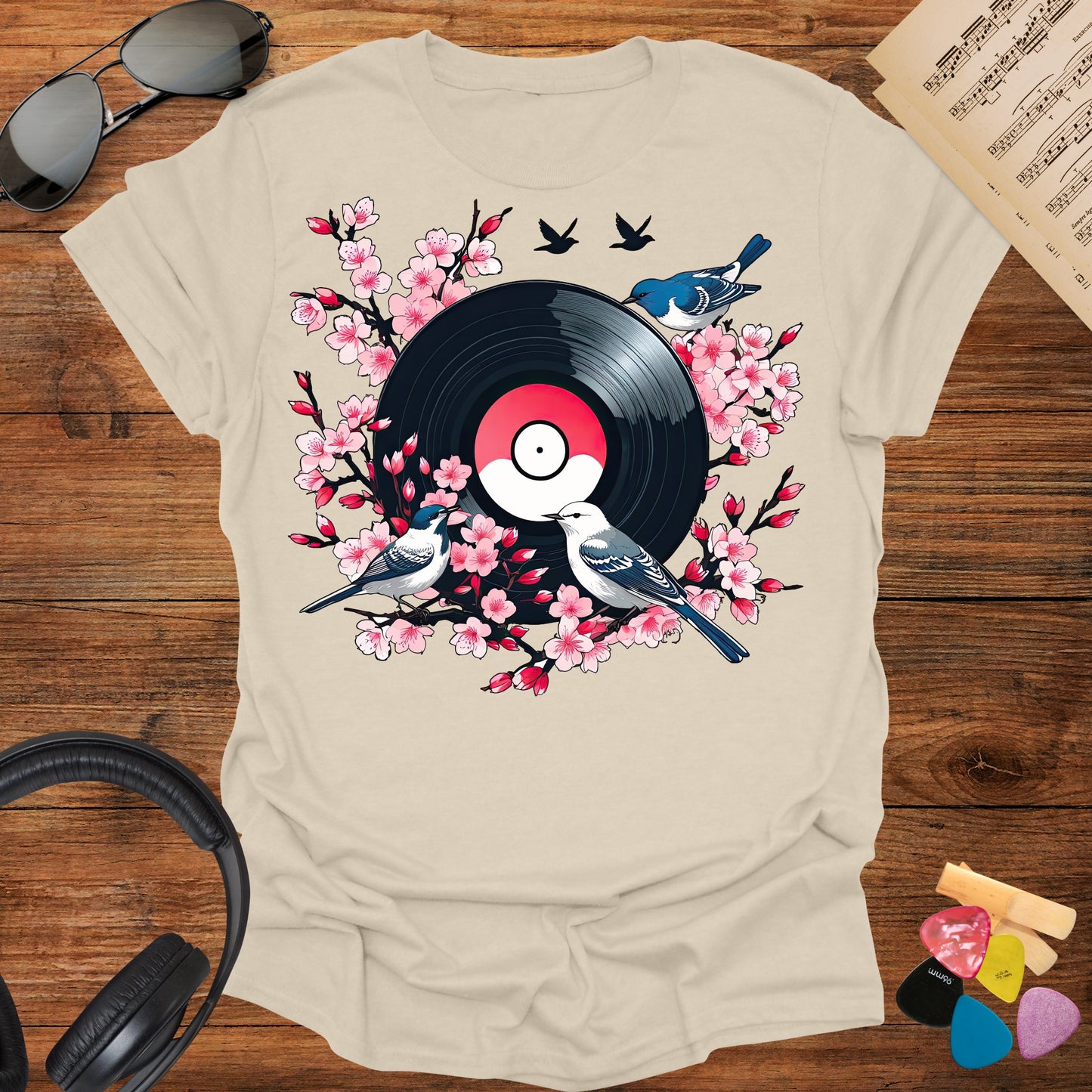 Birds by a Record T-Shirt